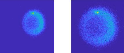 Centered sub-image before and after circle-center correction